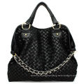 Black Woven Crossbody Handbags With Chain Straps Large , Zipper Closure